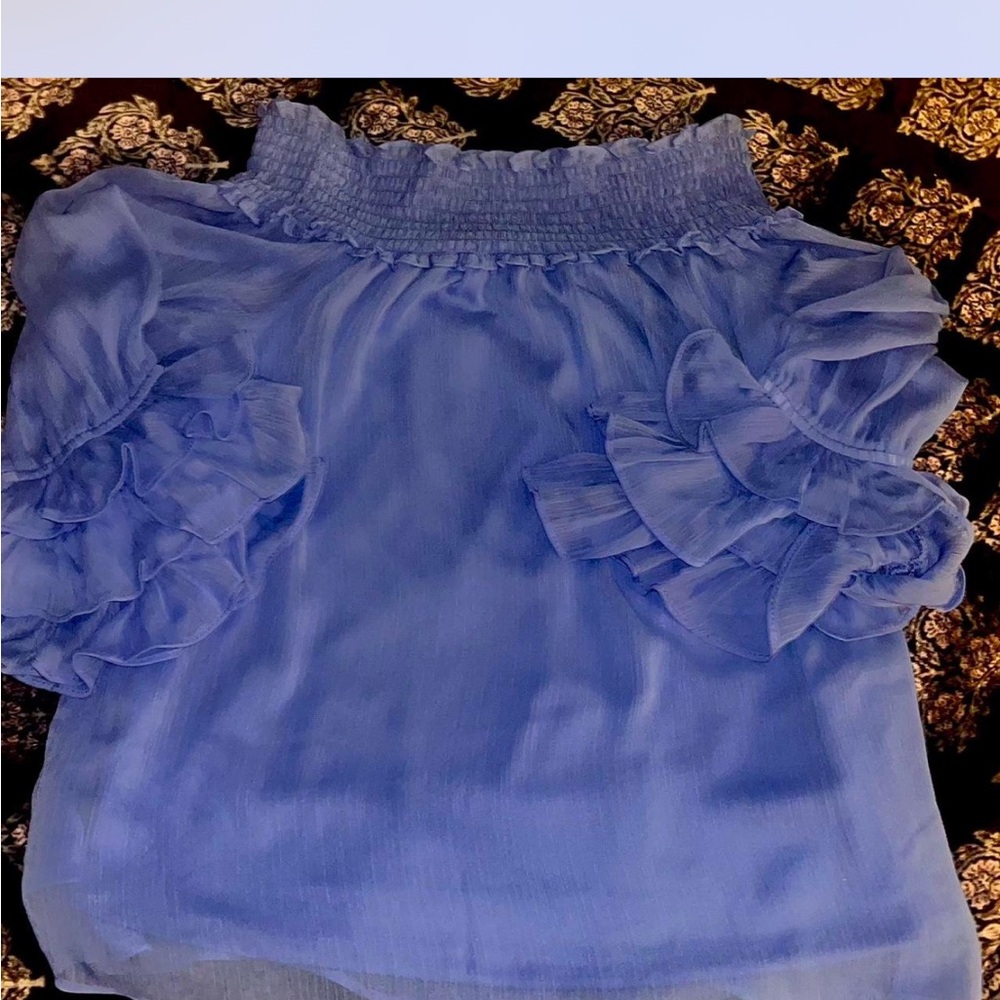 Chic Ruffled Women's Blouse in Soft Blue